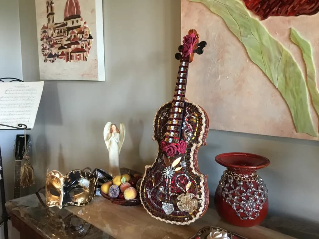 Melodic Elegance: A Decorative Violin Adorned with Floral Accents and Artistic Flair