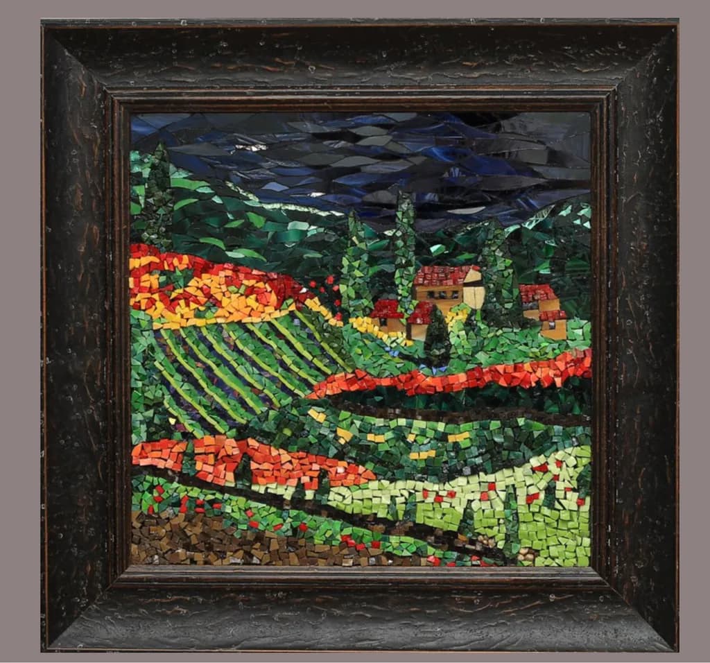 Vibrant Mosaic Landscape: A Colorful Journey Through Scenic Fields and Rolling Hills