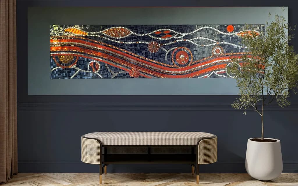 Vibrant Mosaic Waves: A Modern Colorful Art Piece for Contemporary Interiors