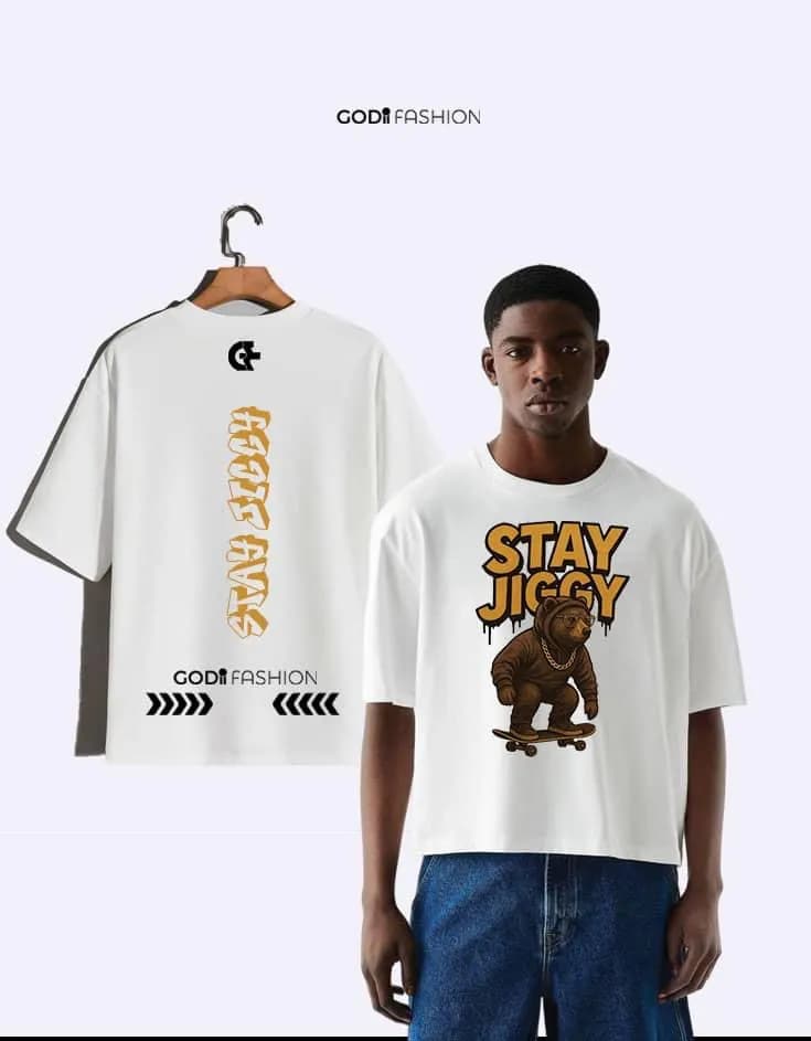 Stay Jiggy: Urban Streetwear Tee with Graphic Bear Design