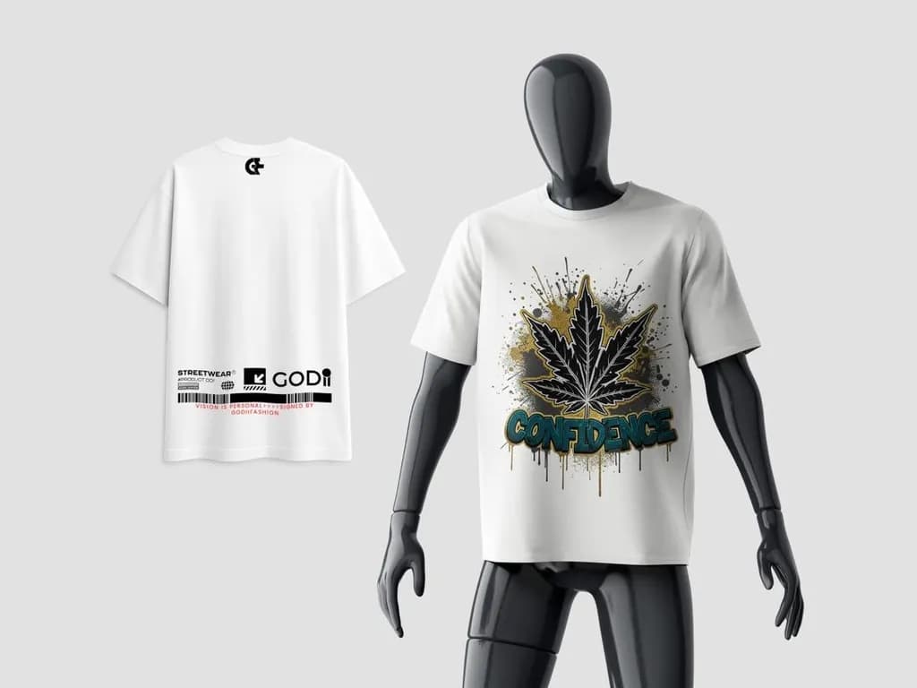Urban Confidence: Bold Cannabis Leaf Streetwear Tee