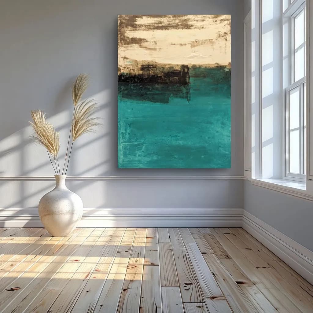 Serenity in Turquoise: A Modern Abstract Landscape for Contemporary Interiors