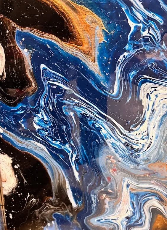 Celestial Waves: A Dance of Blue and Gold in Abstract Fluid Art