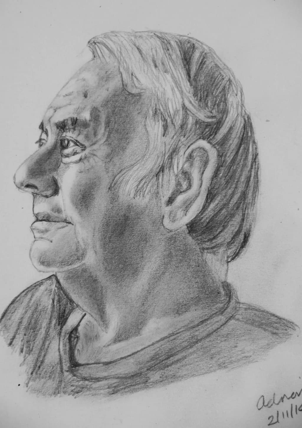 Whispers of Wisdom: A Portrait in Pencil and Shadow