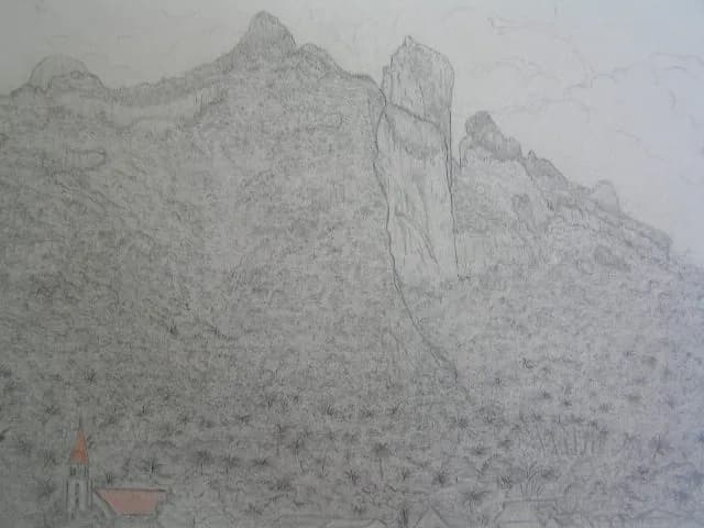 Whispers of the Mountains: A Serene Landscape in Pencil Sketch