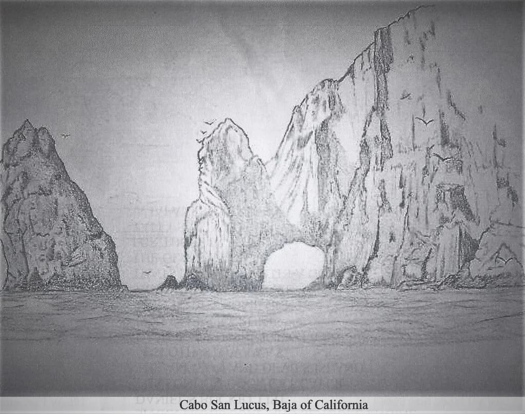Majestic Cliffs of Cabo San Lucas: A Serene Seascape in Monochrome