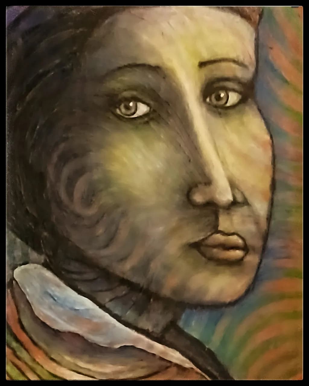 Whispers of Color: A Contemplative Portrait in Swirling Hues