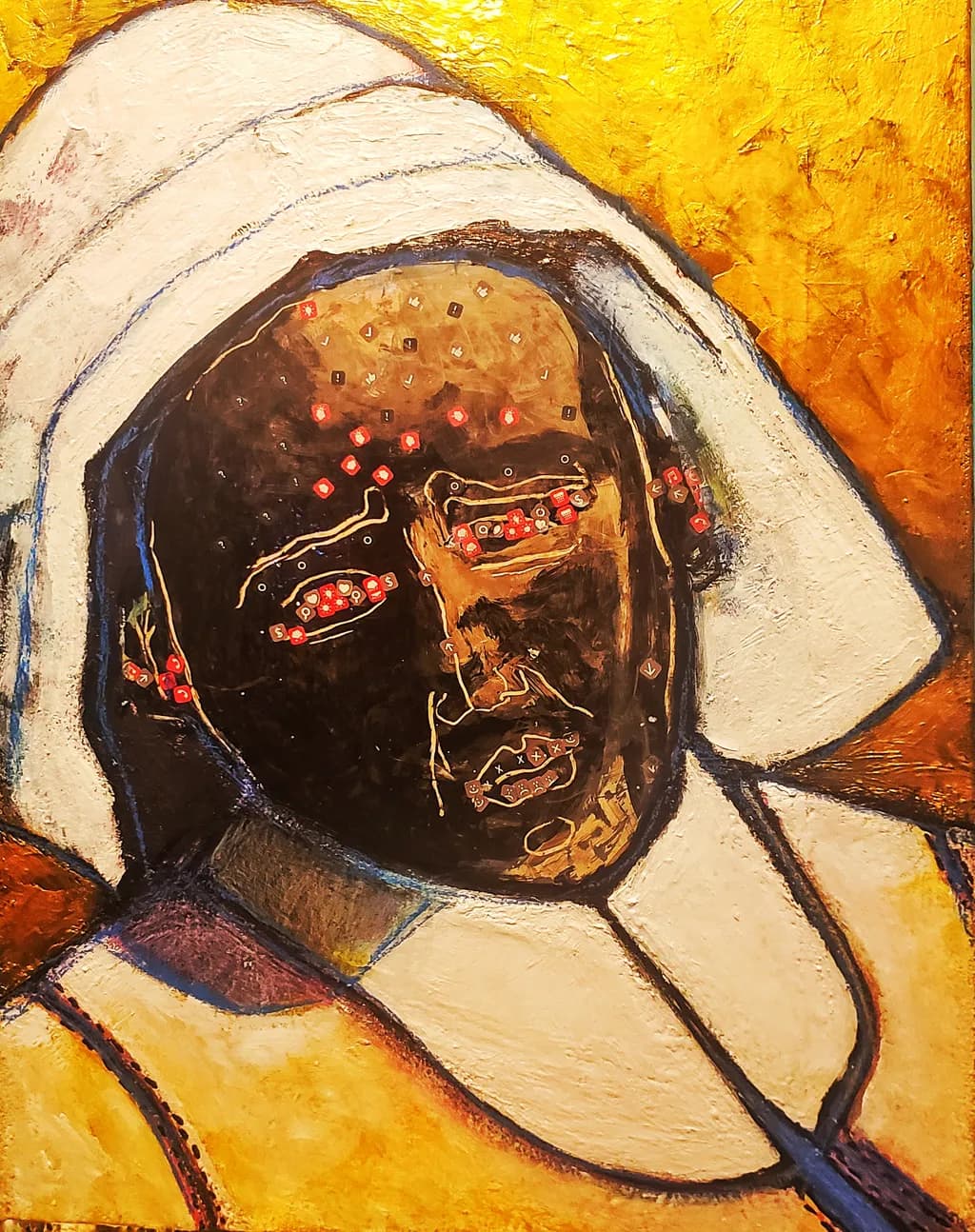 Golden Reflections: An Abstract Portrait of Expression and Texture