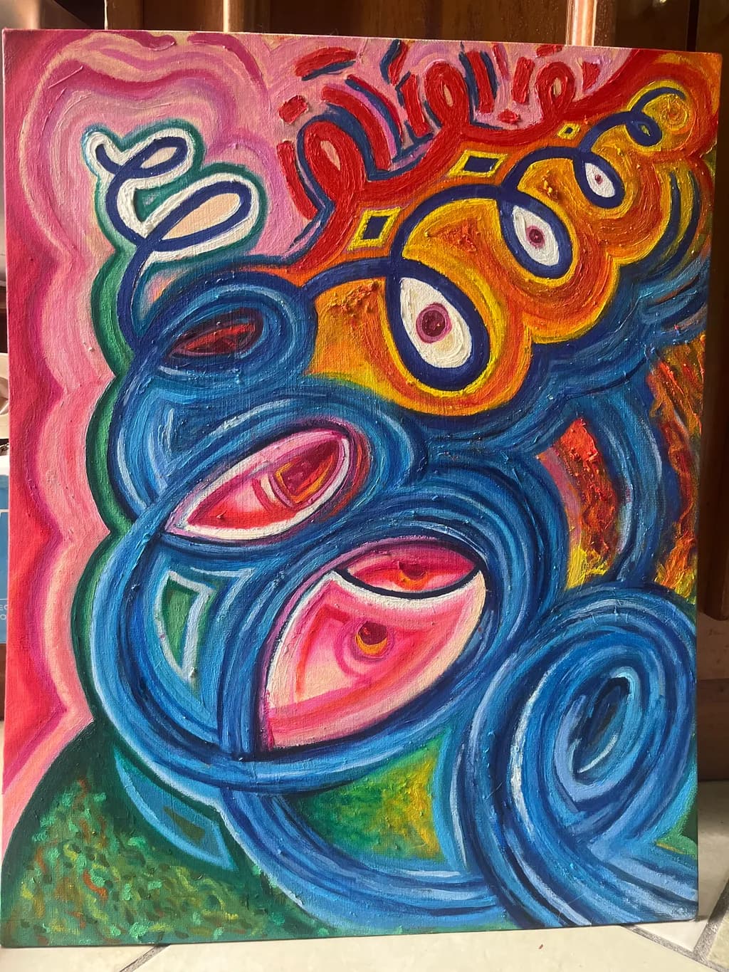 Vibrant Whirl of Eyes: An Abstract Expression of Colorful Emotion