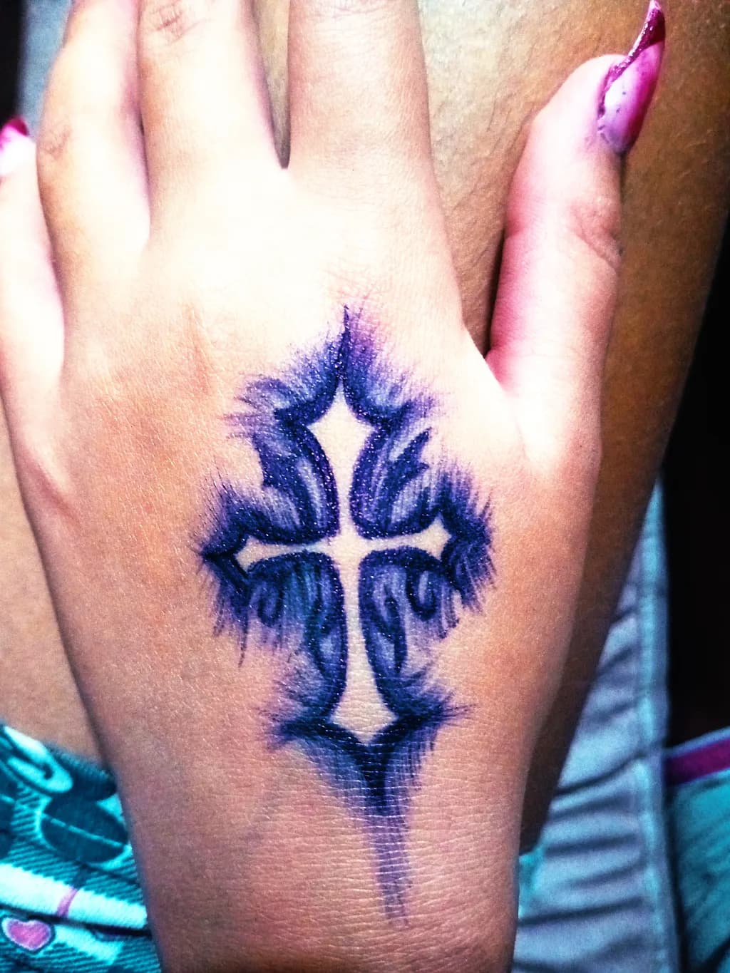 Ethereal Cross: A Symbol of Faith and Resilience in Vibrant Ink