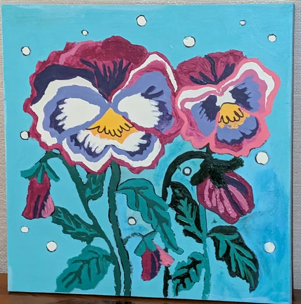 Vibrant Pansies in Bloom: A Whimsical Floral Delight on Turquoise Canvas