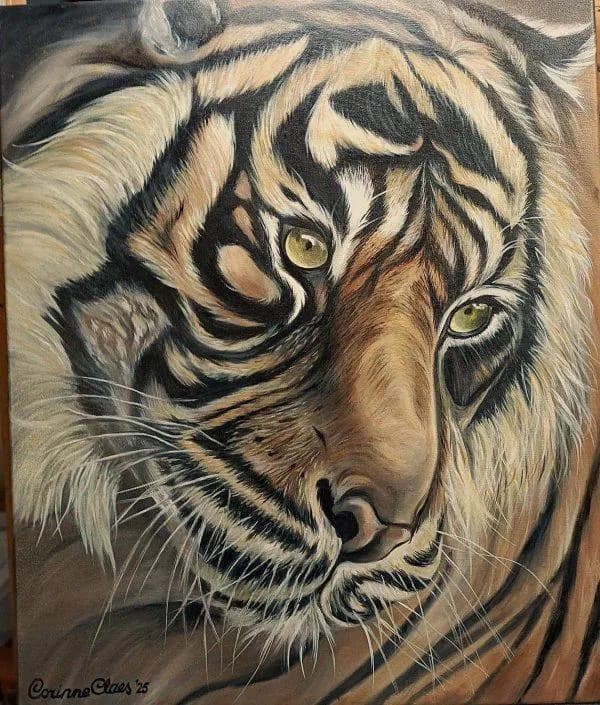 Majestic Gaze: A Realistic Portrait of a Tiger's Intensity