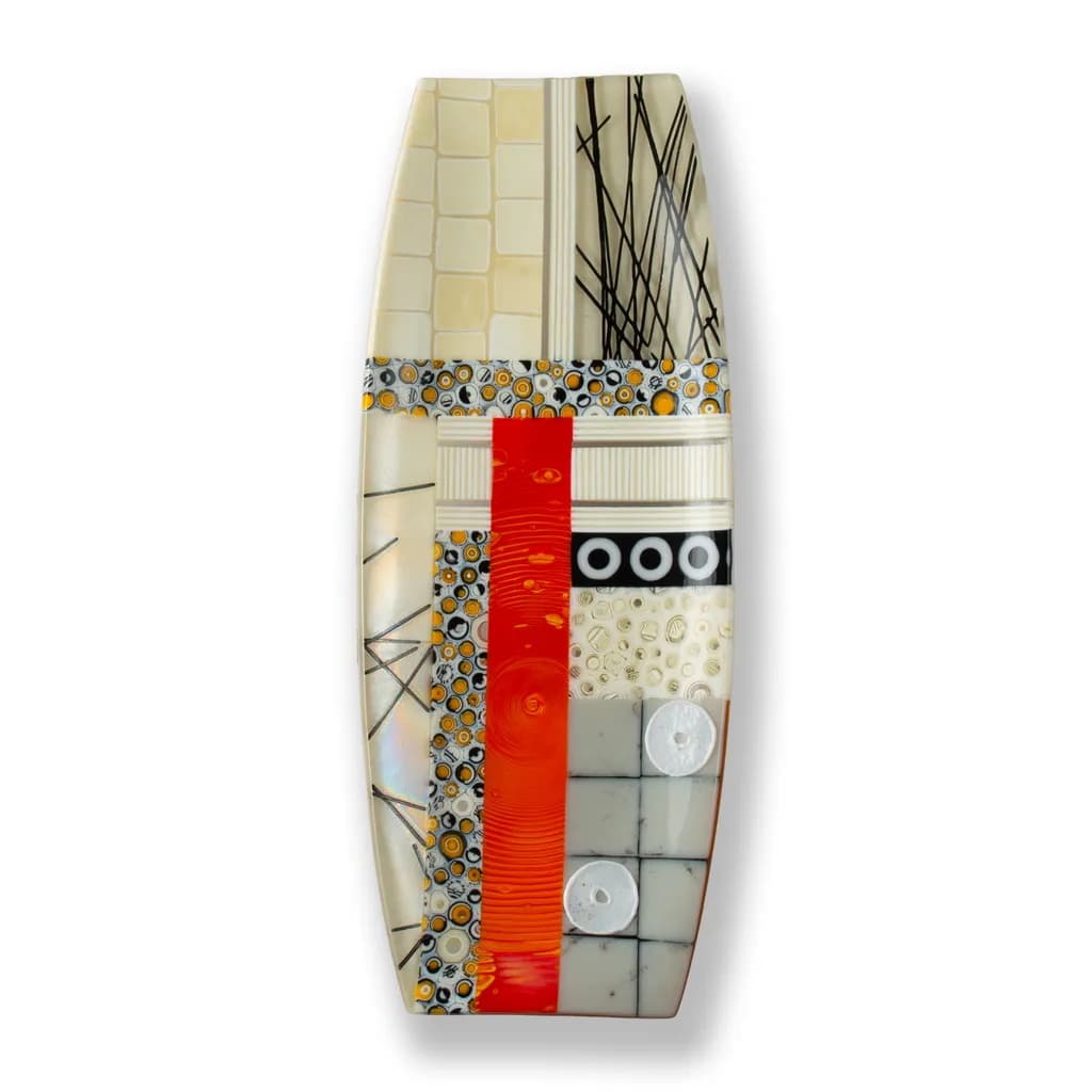 Vibrant Harmony: A Contemporary Glass Art Piece with Geometric Elegance and Bold Colors