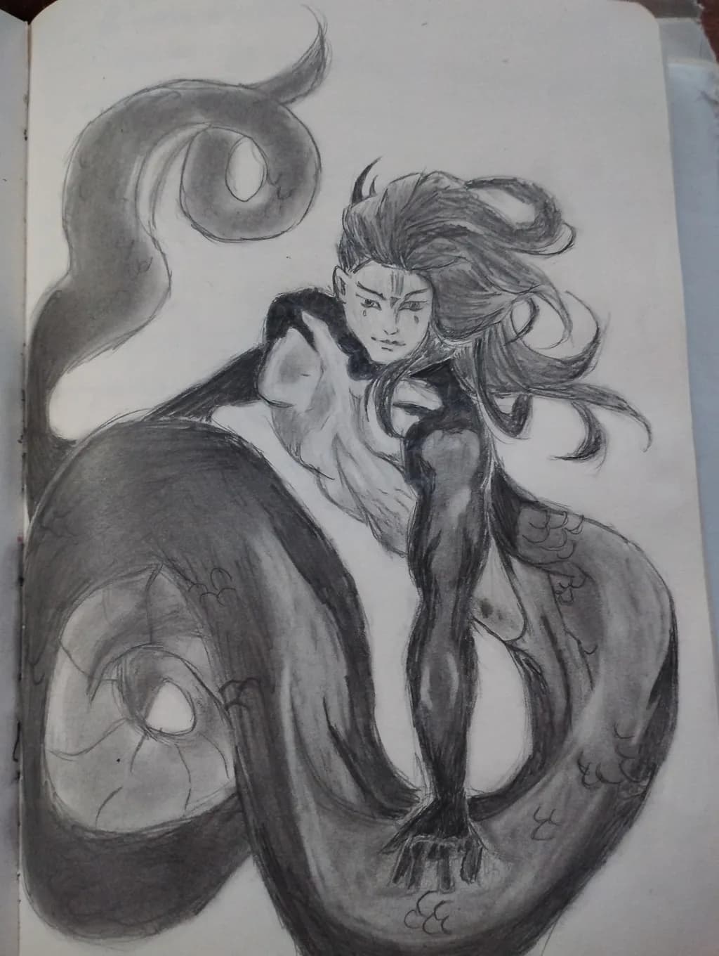 Serpent's Embrace: A Dynamic Fusion of Strength and Mythology in Monochrome Artistry