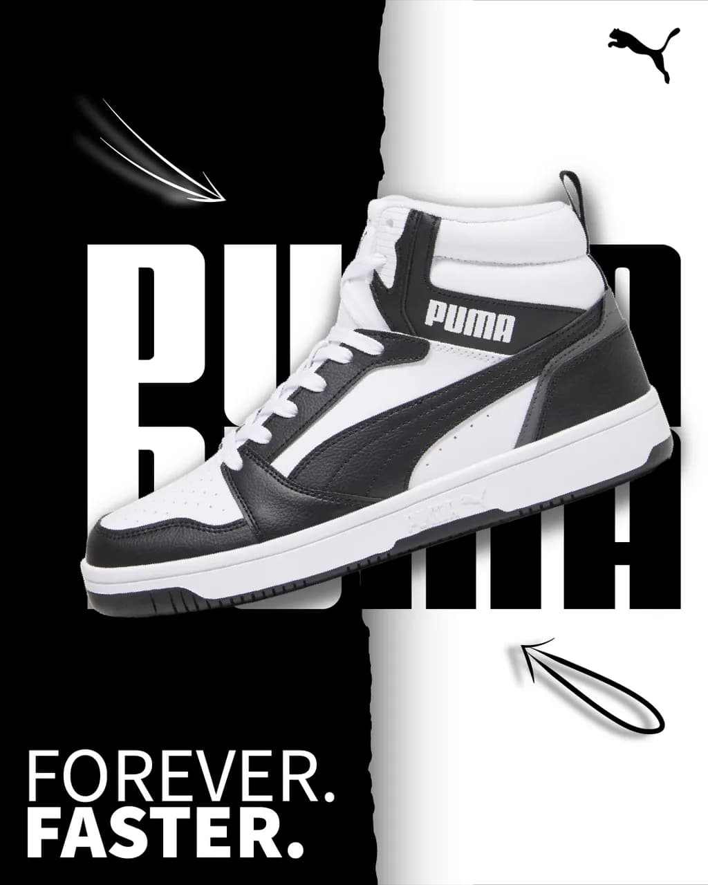 Puma High-Top Sneakers: Forever Faster in Bold Black and White Design