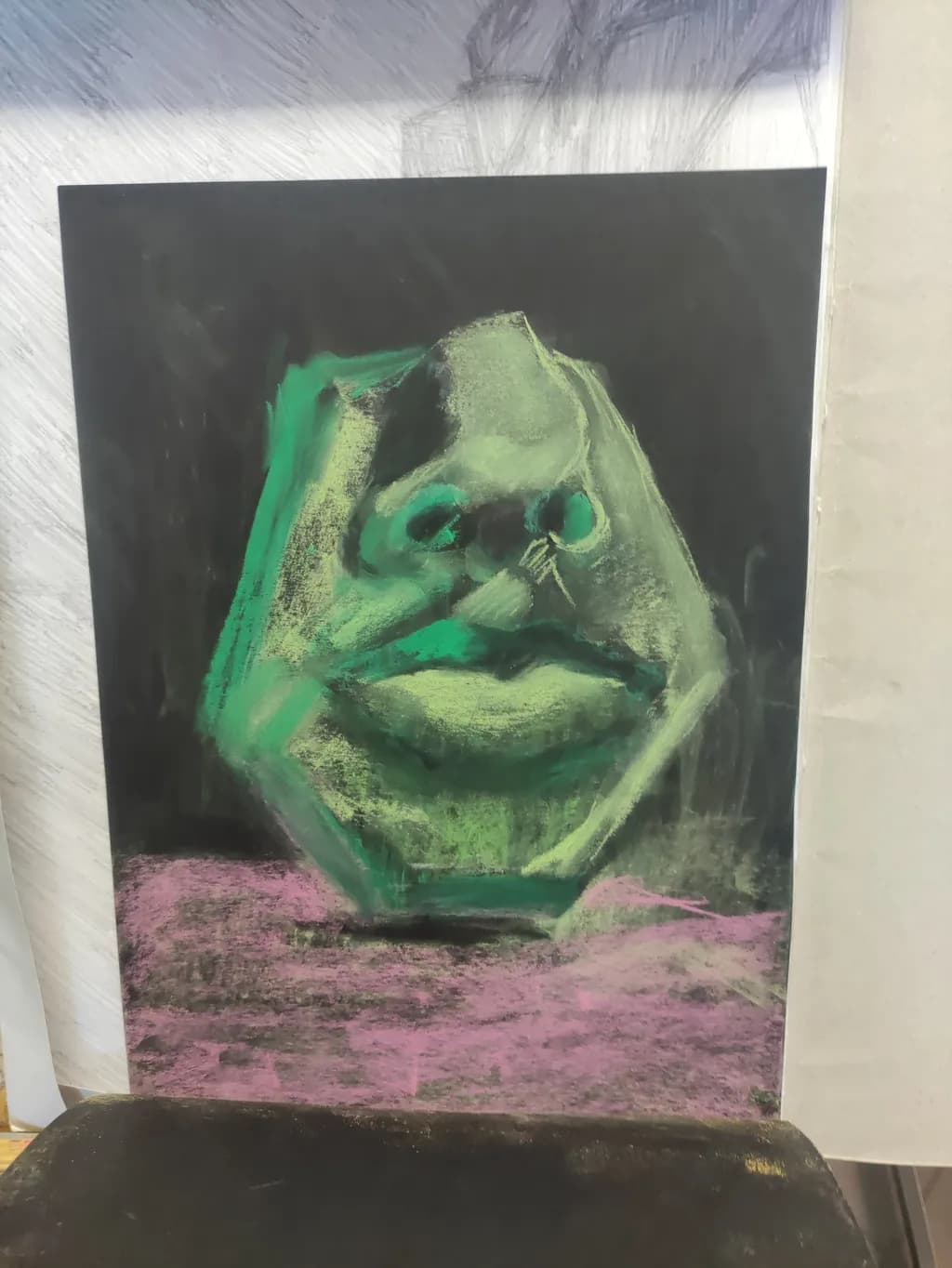 Emerald Echoes: A Surreal Exploration of Form and Color in Pastel Art