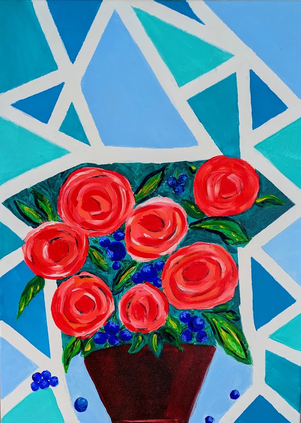 Vibrant Blooms: A Modern Floral Symphony in Red and Blue