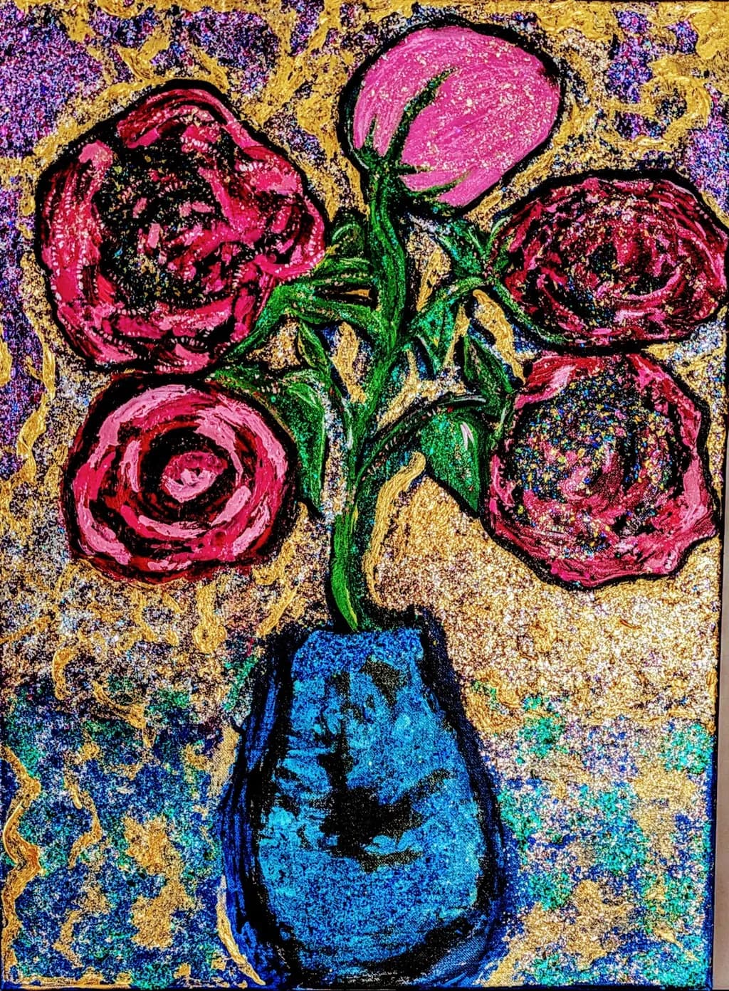 Vibrant Blossoms: A Colorful Floral Symphony in Blue Vase