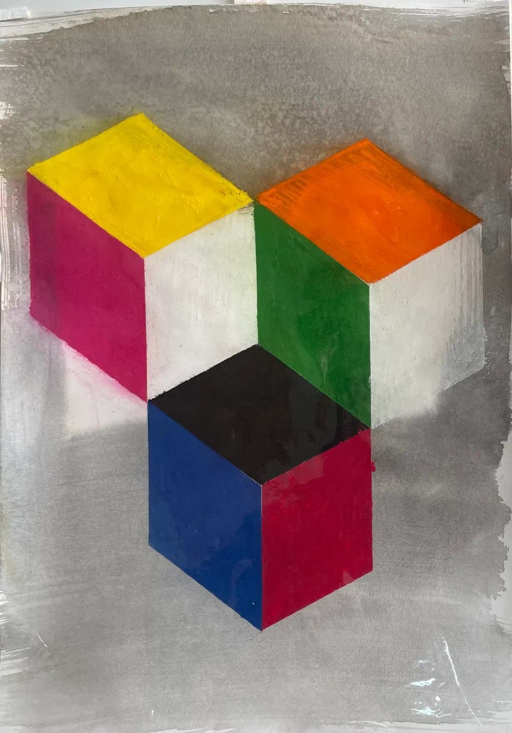 Vibrant Geometric Harmony: A Dance of Colorful Blocks in Abstract Form