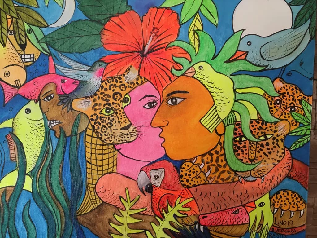 Vibrant Harmony: A Colorful Dance of Nature and Faces in Abstract Art