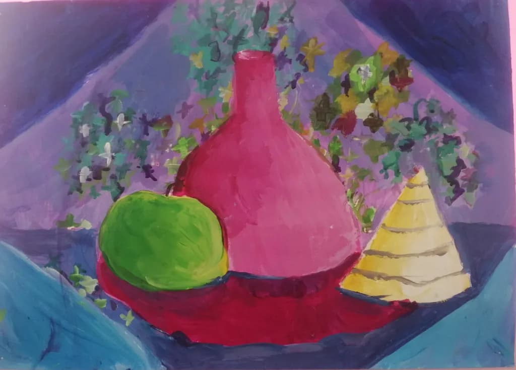 Vibrant Harmony: A Colorful Still Life of Shapes and Nature