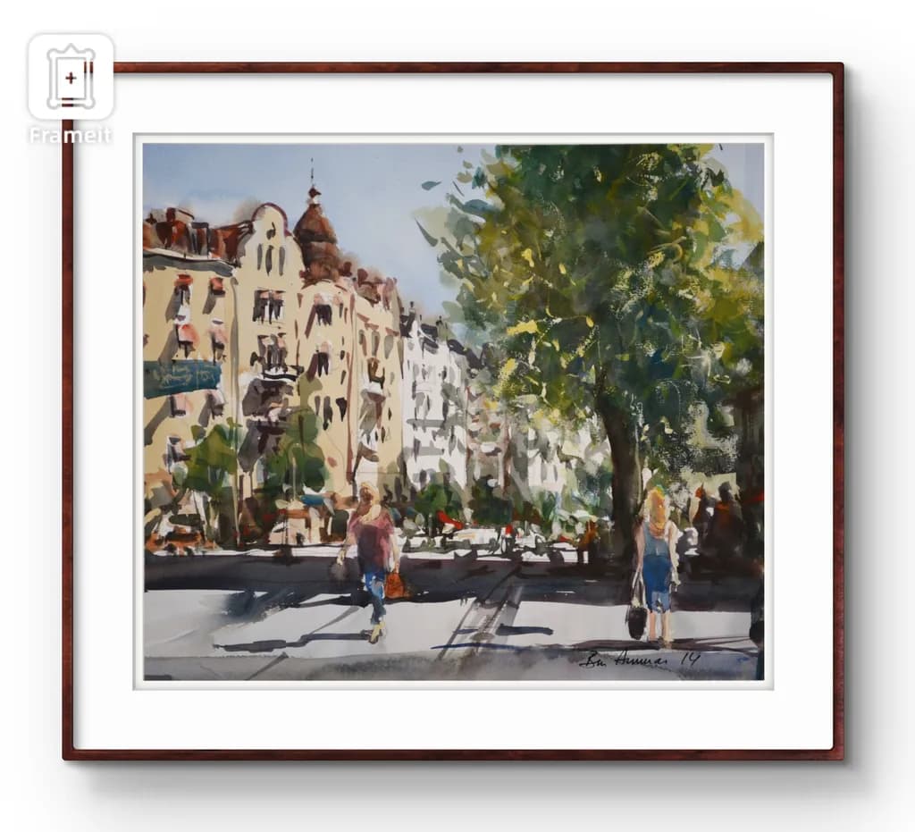 Urban Serenity: A Watercolor Journey Through Sunlit Streets and Architectural Wonders