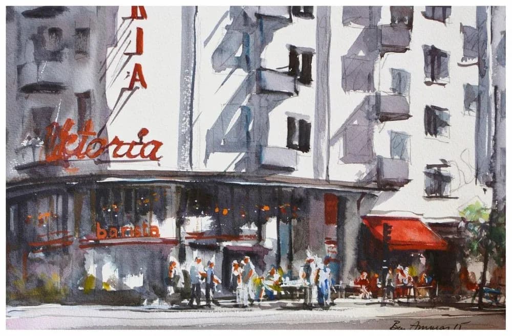 Urban Serenity: A Watercolor Journey Through Victoria's Café Culture