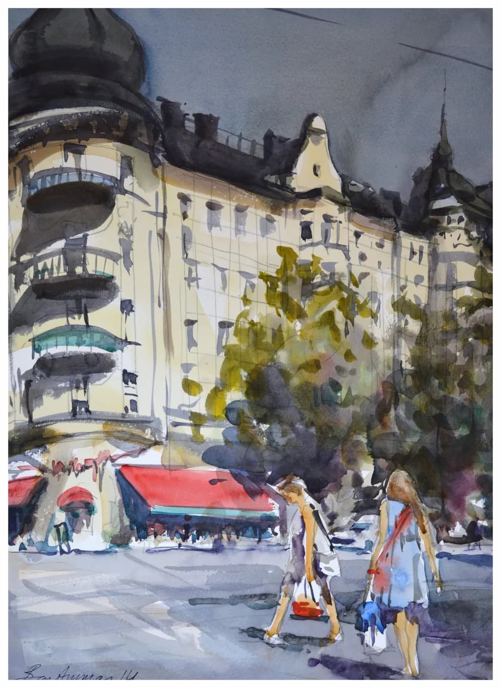 Urban Serenity: A Watercolor Journey Through City Streets and Architecture