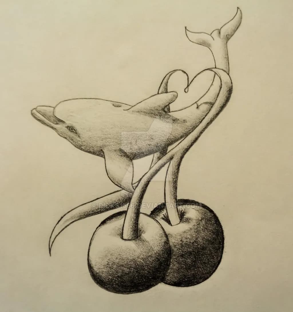 Whimsical Harmony: A Dolphin's Dance Among Cherries