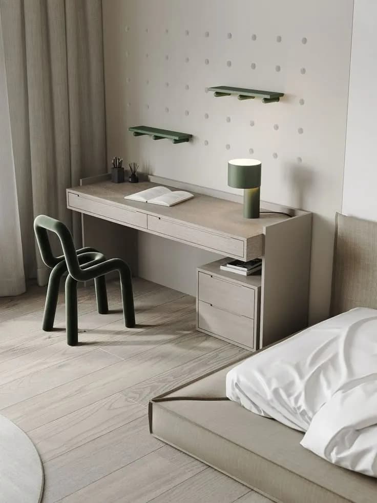 Serene Minimalism: A Contemporary Workspace Oasis in Neutral Tones