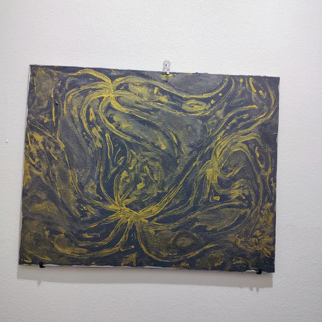 Golden Whispers: An Abstract Dance of Swirls and Texture on Canvas