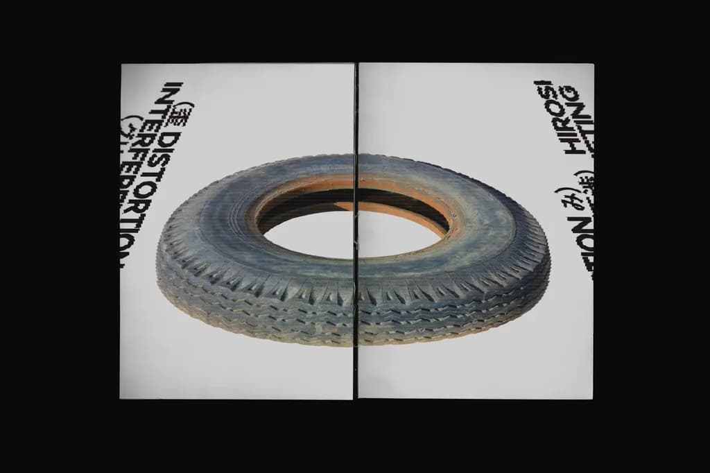 《Distorted Interpretation of the Everyday》  
Through the lens of a common object, I explore the intersection of form and meaninglessness. The tire, stripped of its utilitarian context, becomes a symbol of abstract rhythm and visual inquiry.  
日常の歪んだ解釈  
#ExperimentalDesign #Typography #ContemporaryArt