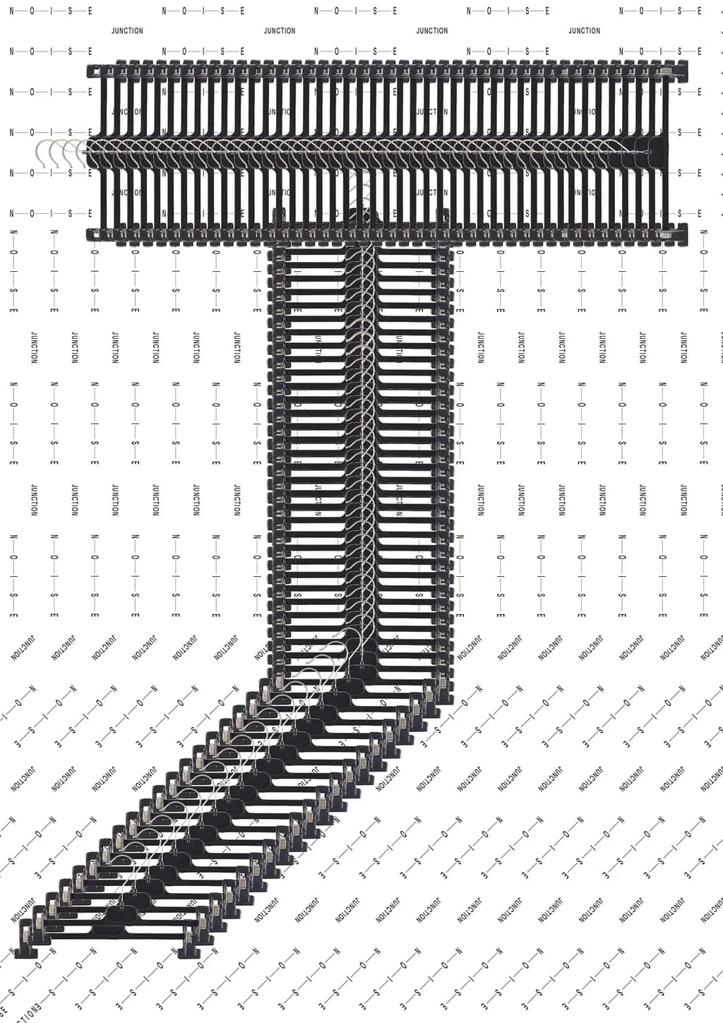 《Structural Experiment: The Intersection of Typography and Chaos》  
Through the deliberate arrangement of typographic elements, I explore the tension between order and chaos. This work reflects on the visual rhythm created by the overlap of meaningless signs, inviting contemplation on the nature of structure in art.  
構造実験：タイポグラフィと混沌の交差点  
タイポグラフィ要素の意図的な配置を通じて、秩序と混沌の間の緊張を探求します。この作品は、意味のない記号の重なりによって生まれる視覚的リズムについての考察を反映し、芸術における構造の本質についての熟考を促します。  
#ExperimentalDesign #Typography #VisualRhythm