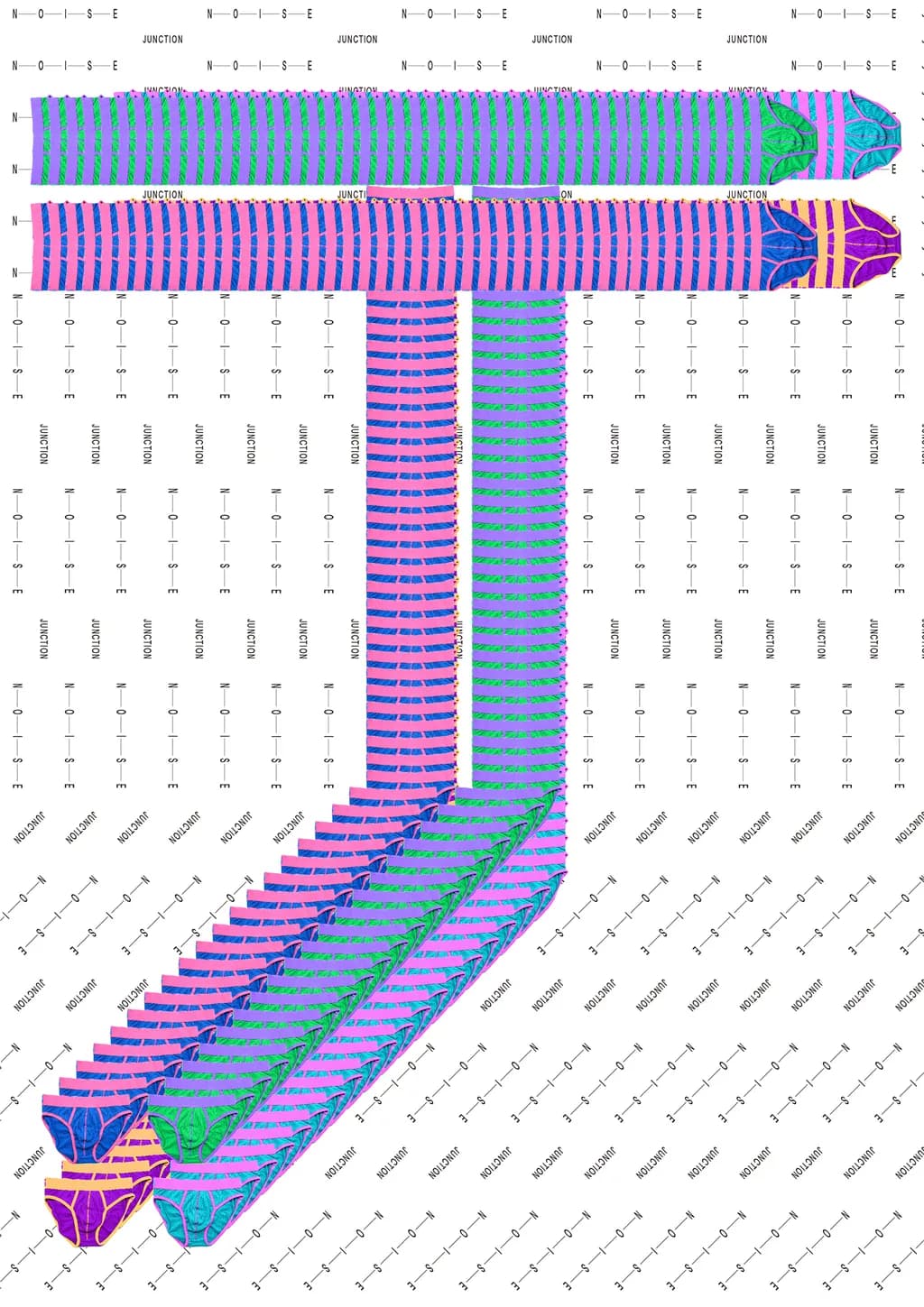 《Intersection of Noise and Structure》  
Through the deliberate arrangement of typographic elements, I explore the chaotic interplay between visual noise and systematic order. This work invites contemplation on the nature of meaninglessness within structured design.  
#ExperimentalDesign #Typography #VisualRhythm