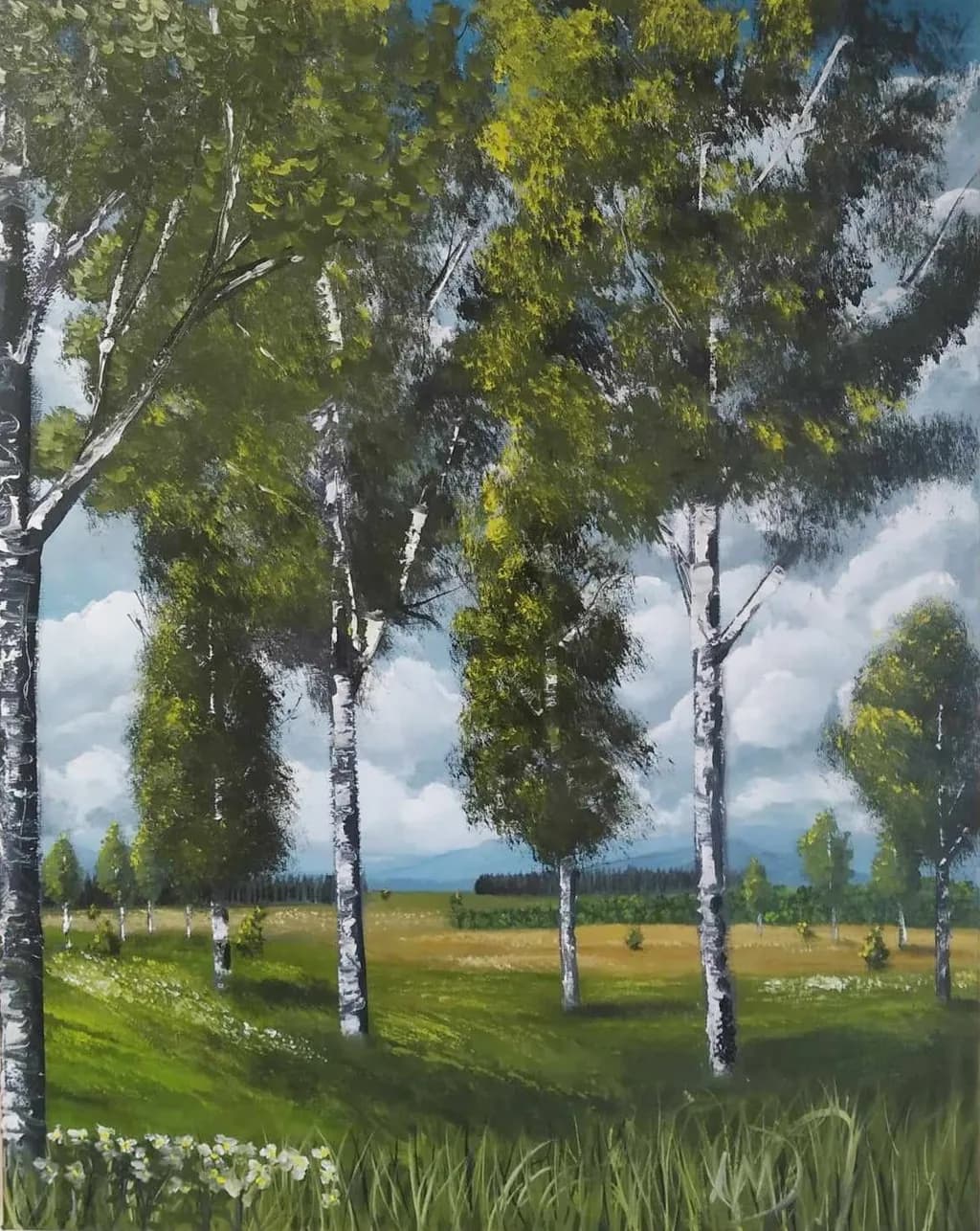 Whispers of Nature: A Serene Landscape of Birch Trees and Rolling Meadows