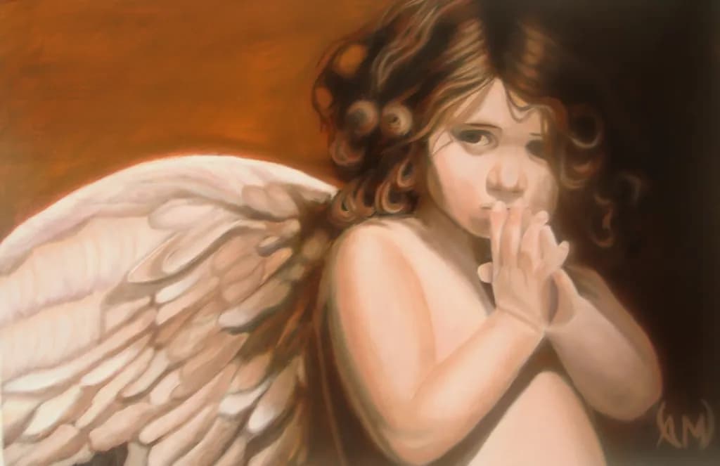 Whispers of Innocence: An Ethereal Portrait of a Praying Child with Angelic Wings