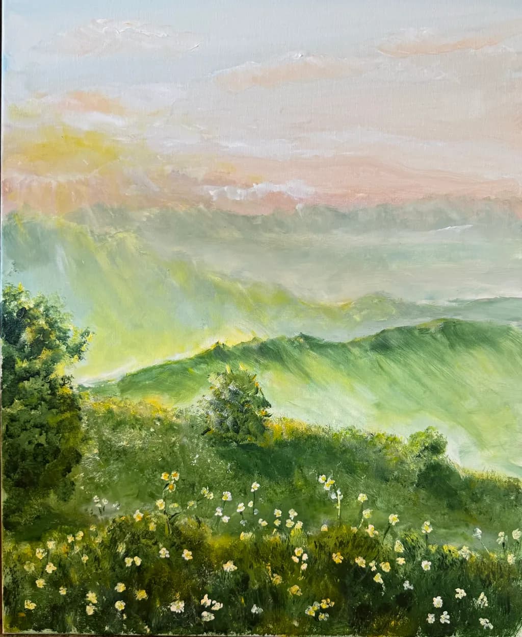 Whispers of Serenity: A Vibrant Hillside Landscape Awash in Nature's Embrace