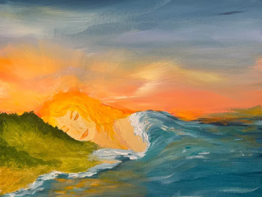 Serene Sunset Waves: A Vibrant Ocean Landscape at Dusk