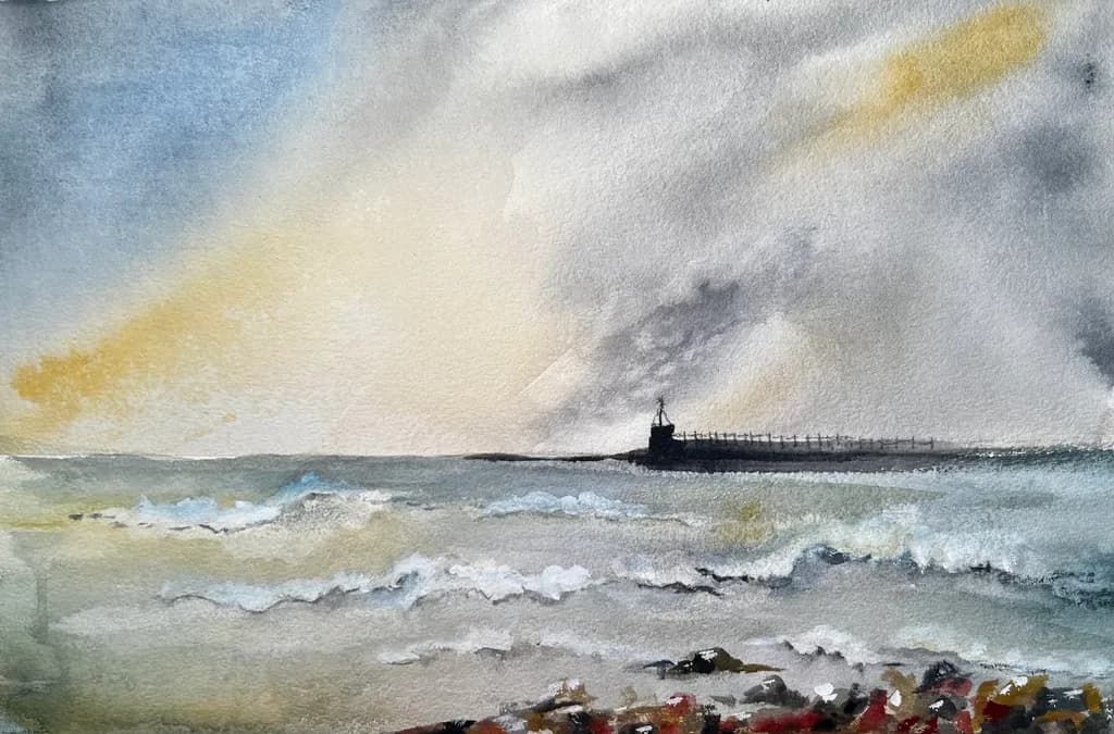 Serenity at the Shore: A Watercolor Seascape of Coastal Tranquility