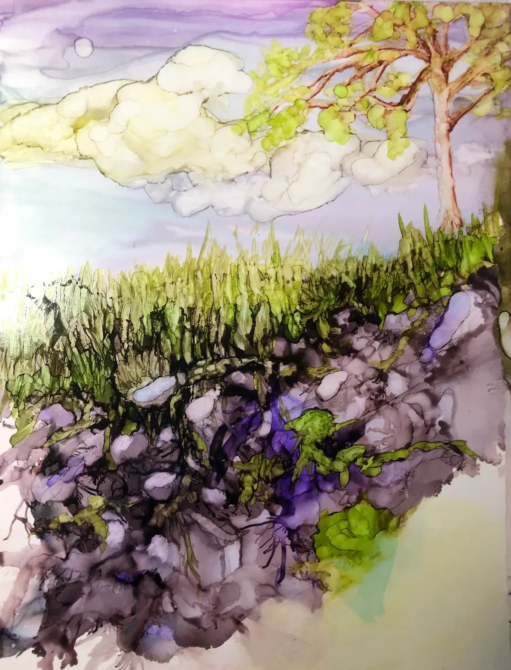 Whispers of Nature: A Serene Landscape in Watercolor and Ink