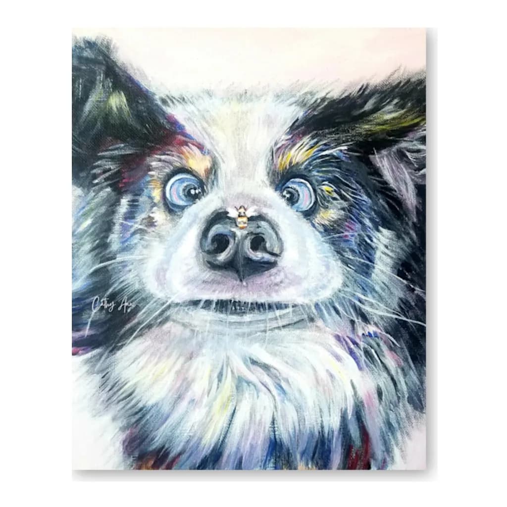 Whimsical Wonder: A Playful Portrait of a Dog with a Bee on Its Nose