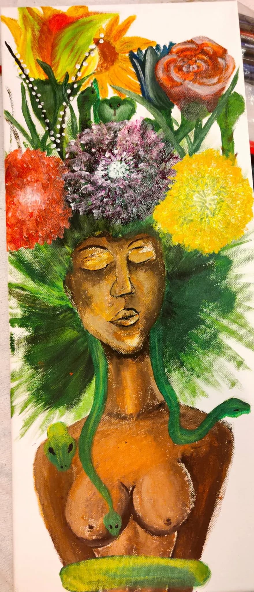 Embodying Nature: A Floral Goddess with Serpentine Grace