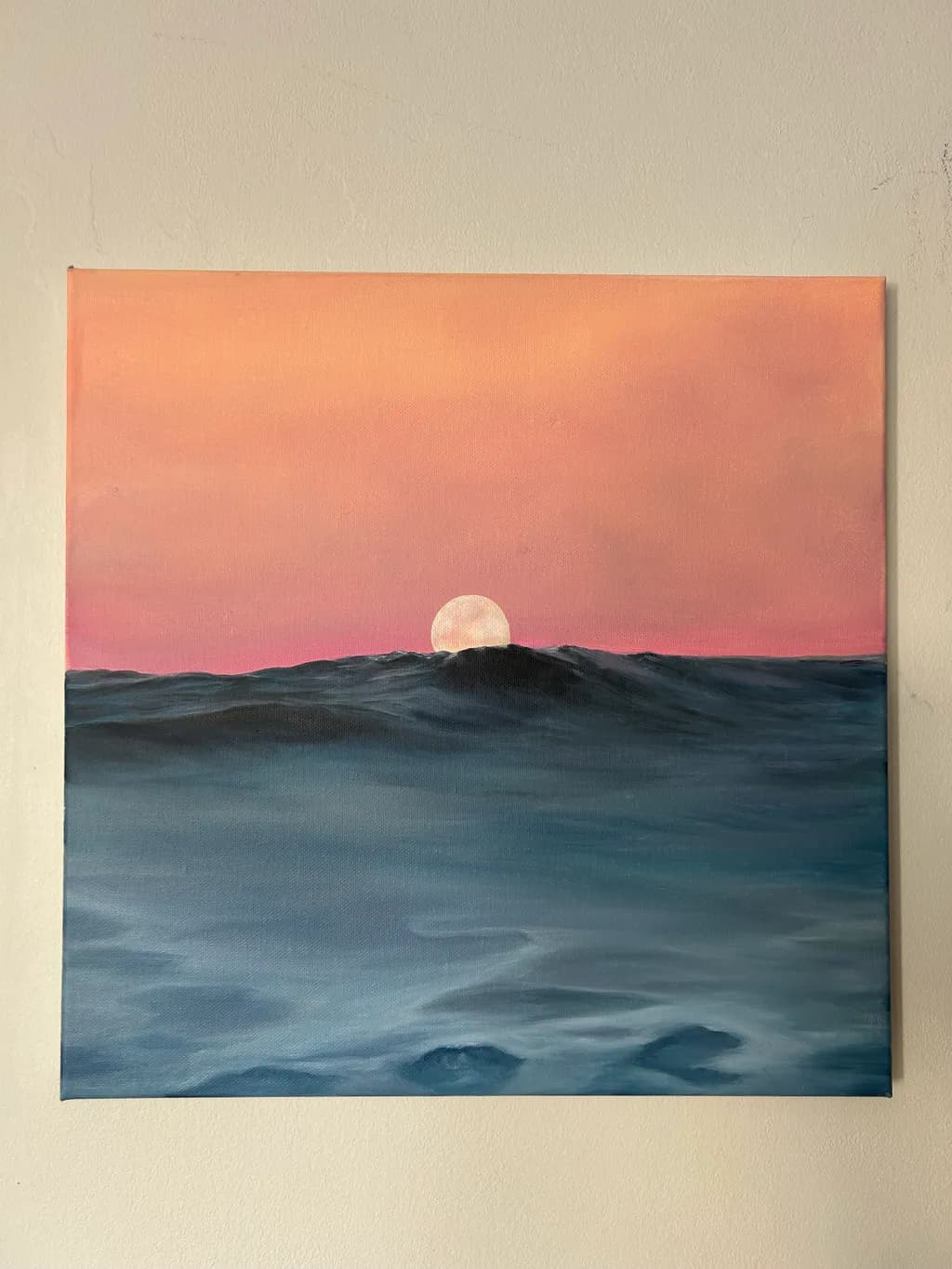 Serene Sunset Over Ocean Waves: A Tranquil Landscape in Soft Colors