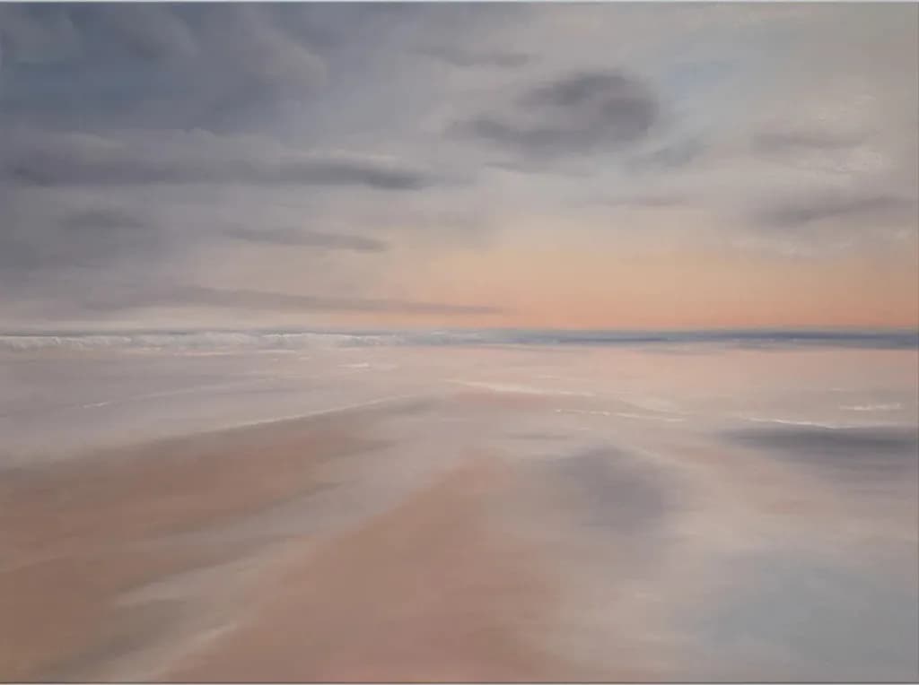 Serenity at Dusk: A Tranquil Beach Reflection in Soft Hues