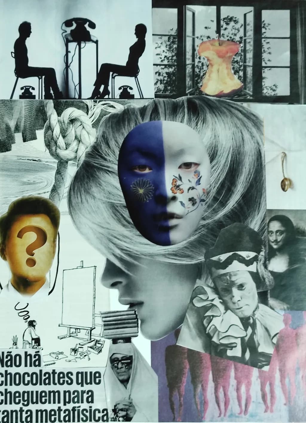 Whispers of Identity: A Collage of Faces, Questions, and Metaphysical Reflections