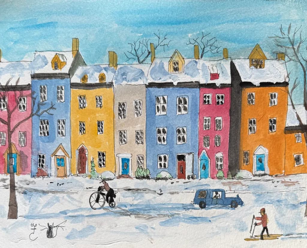 Charming Winter Streets: A Colorful Village in Snowy Serenity