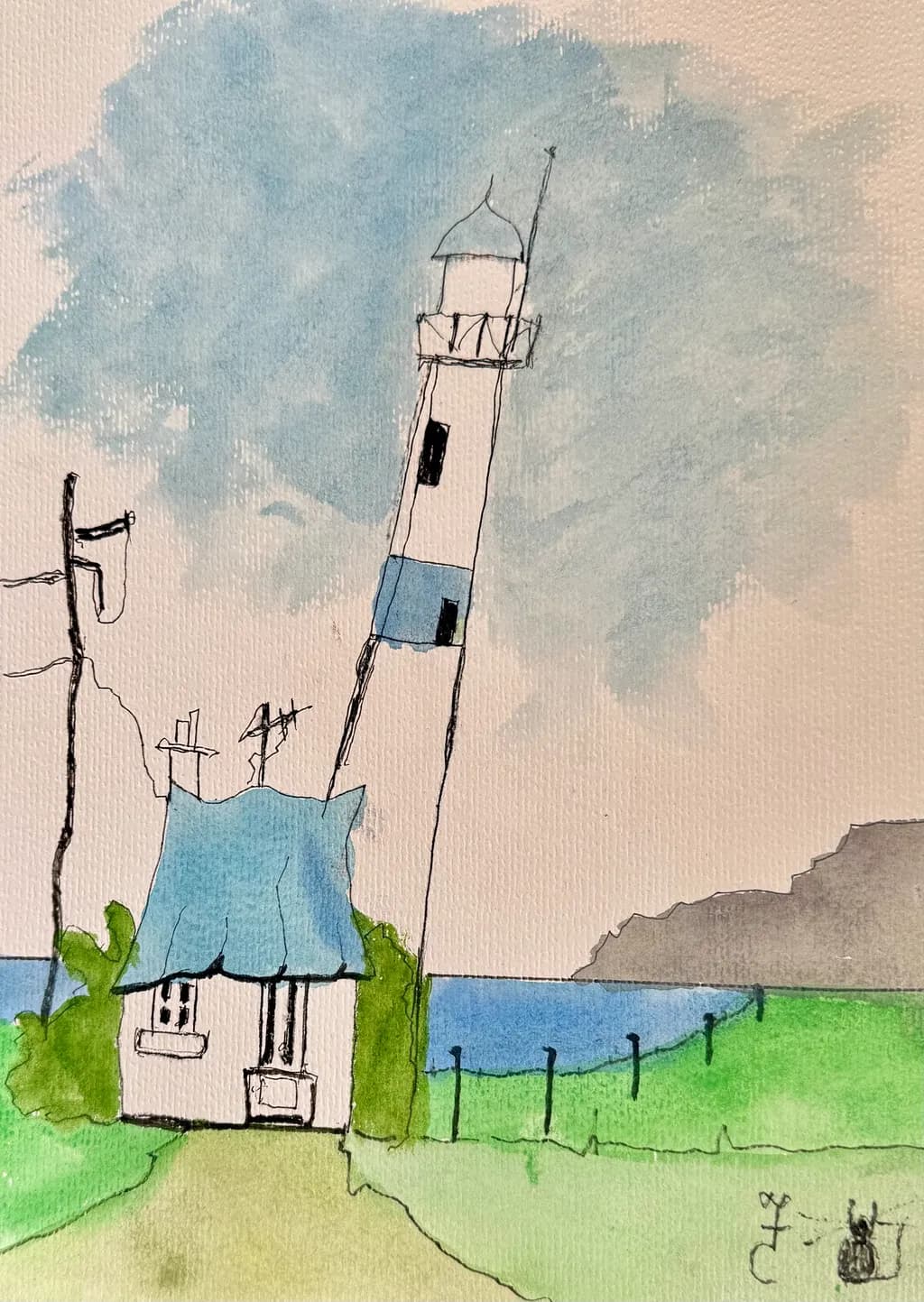 Whimsical Lighthouse: A Serene Coastal Escape in Watercolor