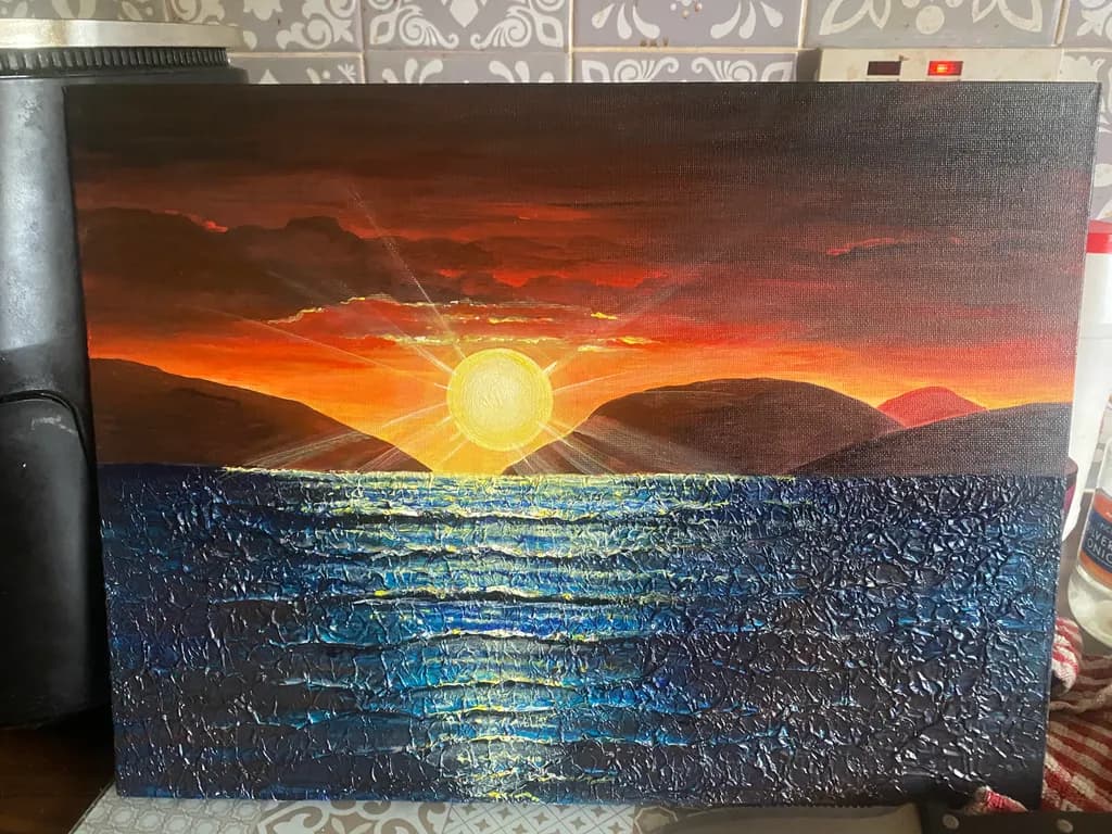 Sunset Over Sea and Hills