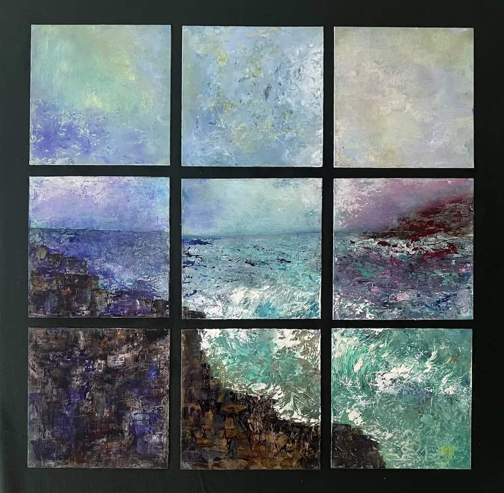 Serene Coastal Reflections: An Abstract Journey Through Textured Blues