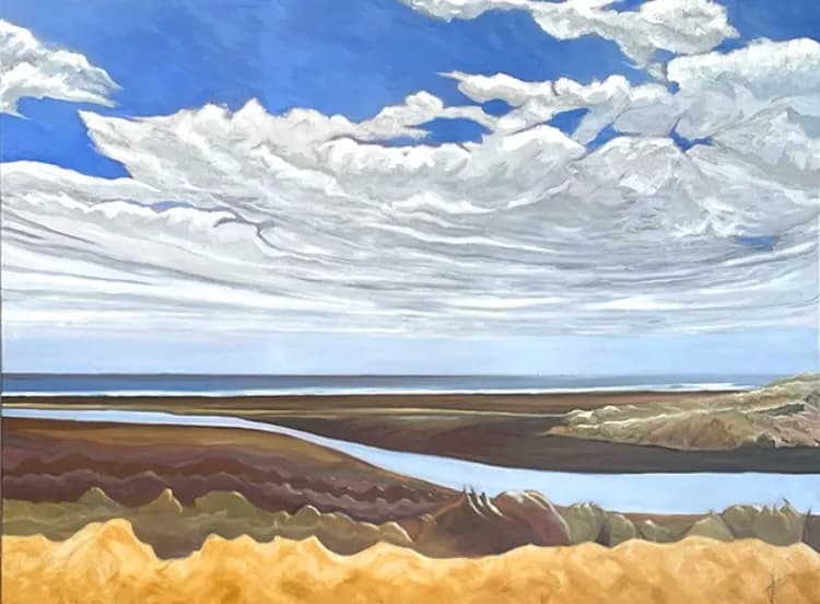 Serenity in the Sky: A Coastal Landscape of Tranquil Waters and Majestic Clouds